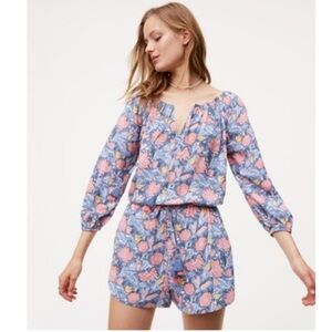 LOFT Floral Print Romper - Blue and Pink